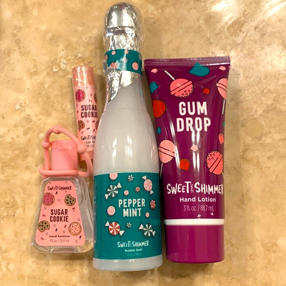 NWT Sweet and shimmer hand lotion hand sanitizer chapstick bubble bath
